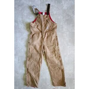 VTG Carhartt Overalls Canvas Red Quilt Lined Double Knee 44 Duck Tan Work Zip